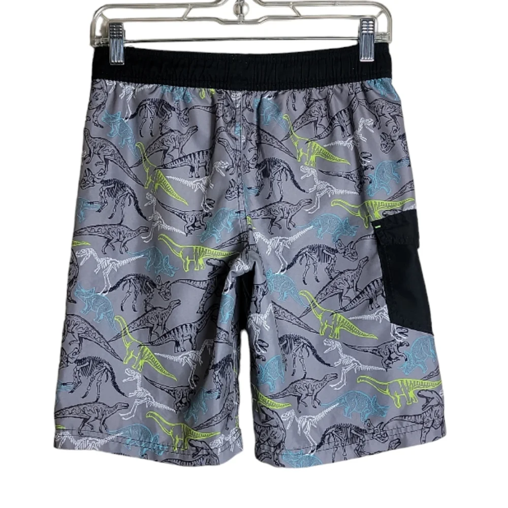 Cat & Jack boys dinosaur swim trunks gray green blue board shorts L 12-14